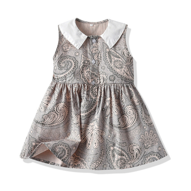 Wholesale Children's Cotton Sleeveless Floral Doll Neck Dresses
